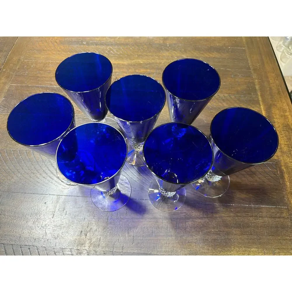 Vintage Morgantown Ritz Blue Golf Ball Champagne Tall Sherbet Glass 4 7/8